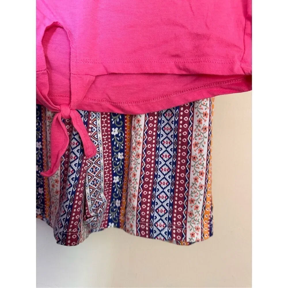 Children’s Place 2pc Outfit Girls Pink Tie Front Top with Floral Striped Shorts - Picture 8 of 8